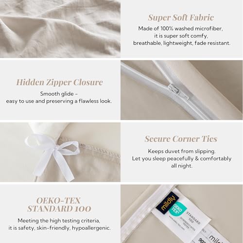 Image of MILDLY Duvet Cover Cal King Ultra Soft Comforter Cover Set 3pcs, Linen Grey | Washed Microfiber Cotton-Like, Breathable Comfort, Hidden Zipper, 8 Corner Ties, OEKO-TEX Certified, Fade Resistant