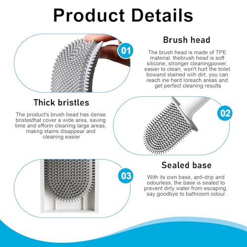 Image of Toilet Bowl Brush and Holder Set, Flexible Silicone Bristles with Detachable Handle, Compact RV and Bathroom Toilet Brush (2 black 2 white)