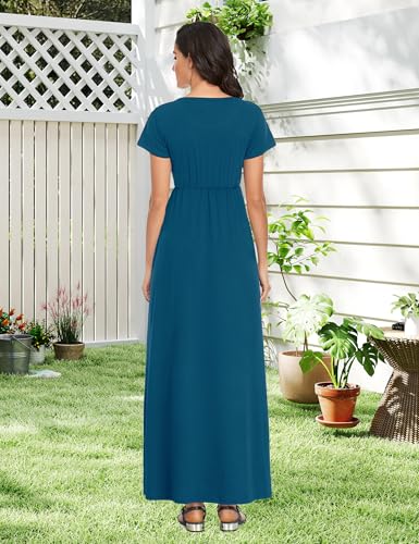 Image of Lacavocor Womens Short Sleeve Maxi Dresses Empire Waist Long Dress