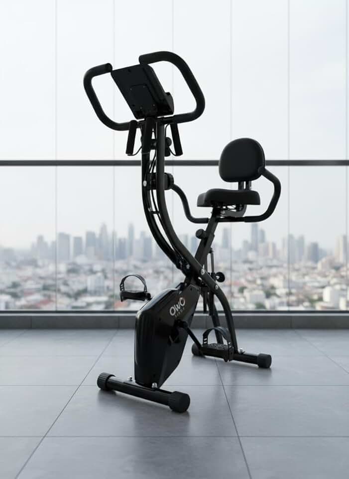 Bicicleta Ergométrica Dobrável para Uso Doméstico, com Monitor Digital, Assento com Encosto, Cor Preta