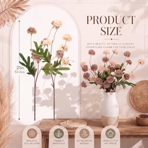 Image of Giegxin 5 Pcs Fake Flowers Heads Faux Flowers Pompom Mums Flower Home Decor Floral Pick Chrysanthemums Stems for Vase Arrangement Table Centerpieces Decorations (Brown,Cream)