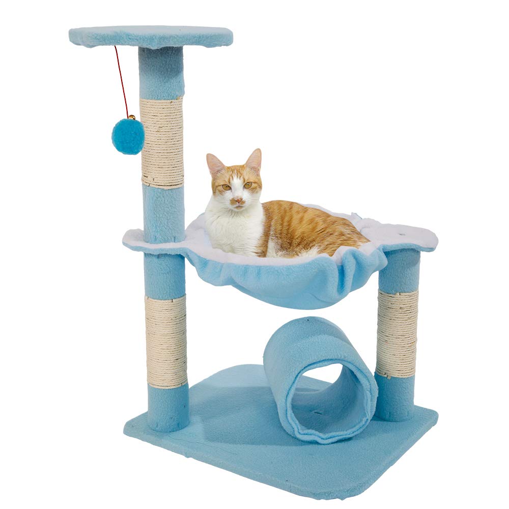 VeryKe 28 Inches Cat Tree Kitten Play House Stable Cute Sisal Cat Climb Holder Cat Tower Lamb with Cave Sturdy Scratching Posts & Soft Platform,Lamb Blue