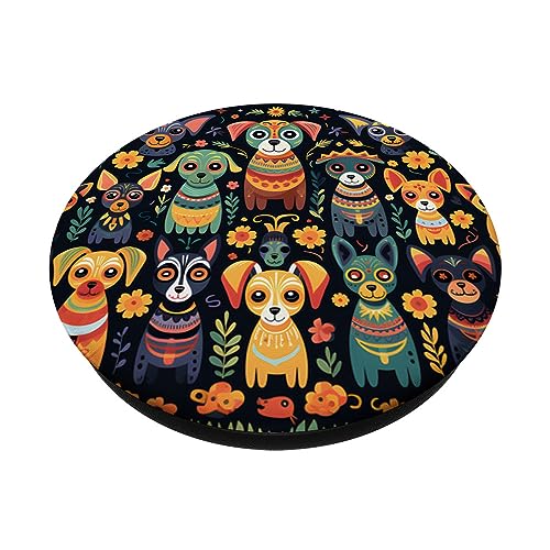 Sugar Skull Style Dogs Mexican Day of the Dead Festival PopSockets Swappable PopGrip, Black - Image 2