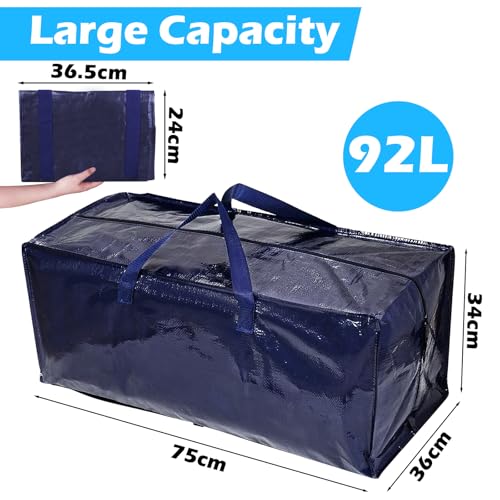 Withosent 92L Aufbewahrungstasche Groß Gewebt, 4er Wasserdicht Umzugstaschen mit Rucksackgurten und Griff, Alternative zur Umzugskartons, Faltbar Moving Bags für Bettdecken Kleideraufbewahrung