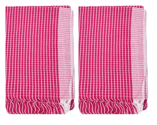 Image of Handloom Pure Cotton Traditional God Towel | Gamcha /Angocha Towel | Fast Absorbing Bath Towels for Men, Women & Kids | Perfect for Everyday Use |Pack of 2 | Size 76 x152 cm | Pink
