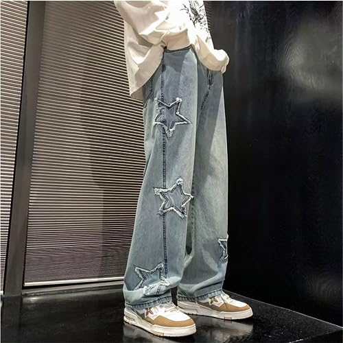 Men's Y2K Jeans Vintage Hip Hop Style Baggy Denim Star Pants Loose Fit Straight Trousers4