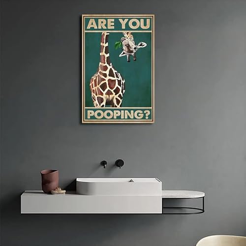 Giraffe Wall Art Retro Bathroom Decor Wall Art Funny Giraffe Animal Painting Wall Decor Animal Pictures Wall Art Giraffe Poster Animal Leaves Picture Painting For Home Decor 16X24 Inch Frameless #TOP5