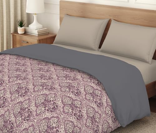 Image of Welspun Arlo Double Bed Quilt Comforter, 2-in-1 Reversible, Lightweight AC Quilt Blanket, Soft Breathable Microfiber for All Seasons & Winter Use, 200x200 cm Double Bed Quilt, Dark Violet