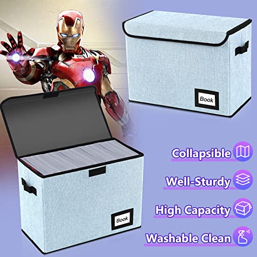 Image of 10 Pack Comic Book Storage Box 15.8 inch X 7.8 inch X 11.8 inch, Collapsible Holds 160-180 Comic Book Organizer Heavy Duty Bin Container Holder Shelf (Blue)