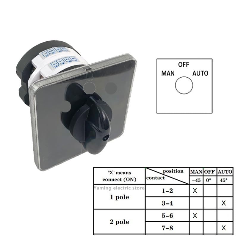 50A 2 Poles 8 Terminals Rotary Cam Switch Changeover Select Interruptor Optional Positions YMZ12-50/2(Man-Off-AUTO) Controls Switches