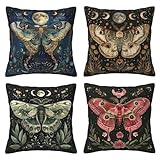 Juego de 4 fundas de almohada con diseño de mariposas y flores tropicales,