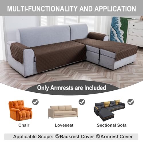 Image of Genina Sofa Armrest Cover, Anti-Slip Armchair Slipcovers for Dogs Cats Pet, Water Resistant Couch Arm Cover for Backrest Recliner Loveseat, L Shaped Sofa, 23.6 x 27.5 Inches(2 Pieces)