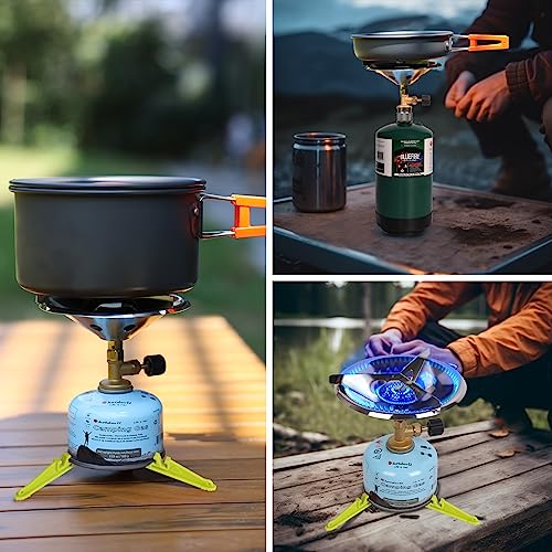 Image of Hotdevil Portable Camping Stove Burner With Fuel Can Canister Stand equivalent to Bottletop Propane Camping Stove Single Burner Backpack Stove with Adjustable Stand (Gas Canister Not Included)