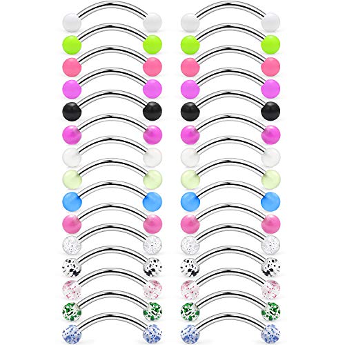 SCERRING 16G 14G Stainless Steel Curved Barbell Snake Eyes Tongue Ring Nipplerings Nipple Rings Piercing Jewelry Retainer 14mm 16mm 30PCS