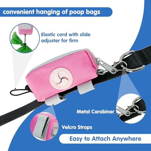 Image of Dog Poop Bag Holder Zippered Pouch, Portable Waste Bag Dispenser with 1 Metal Clip, Fashion Color Matching Canvas Holder for Leashes - Pink