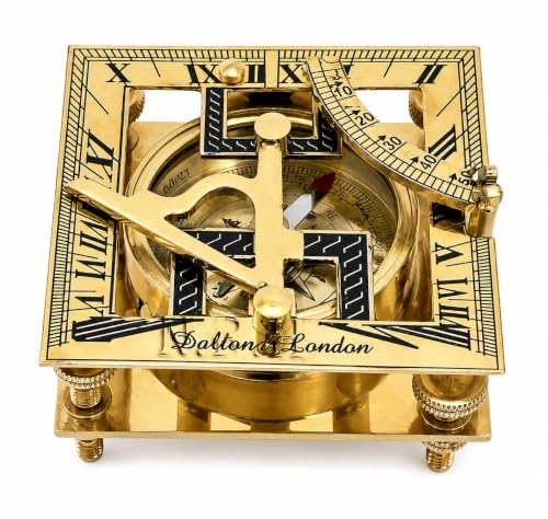 Sundial náutico cuadrado de latón macizo - Brújula artesanal para camping, caza y navegación ligera miniatura 1