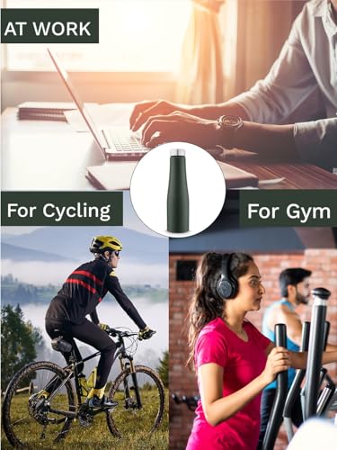Image of CLASSIC ESSENTIALS PURO Stainless Steel Water Bottle (1000 ml) | Suitable for Fridge office, Bottle, Hiking, Treking | Eco Friendly, Leakproof, BPA Free Non-Toxic Bottle (Set of 1) (Dark Green)