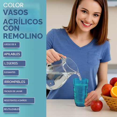 Miniatura 3 de Heftman Vasos De Plástico Y Acrílico, Diseño De Remolino, Apilables, Reutilizables, Para Jardín, Picnic, Camping, Barbacoa, Fiestas O Uso Diario De Colores