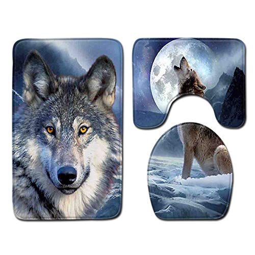 CNNINHAO rutschfeste 3 Teilig Badteppich Set, Badezimmer Teppich U-förmigen Contour Matte und WC Vorleger Badematte Soft Waschbar Badvorleger (45 x 75cm,Wolf)