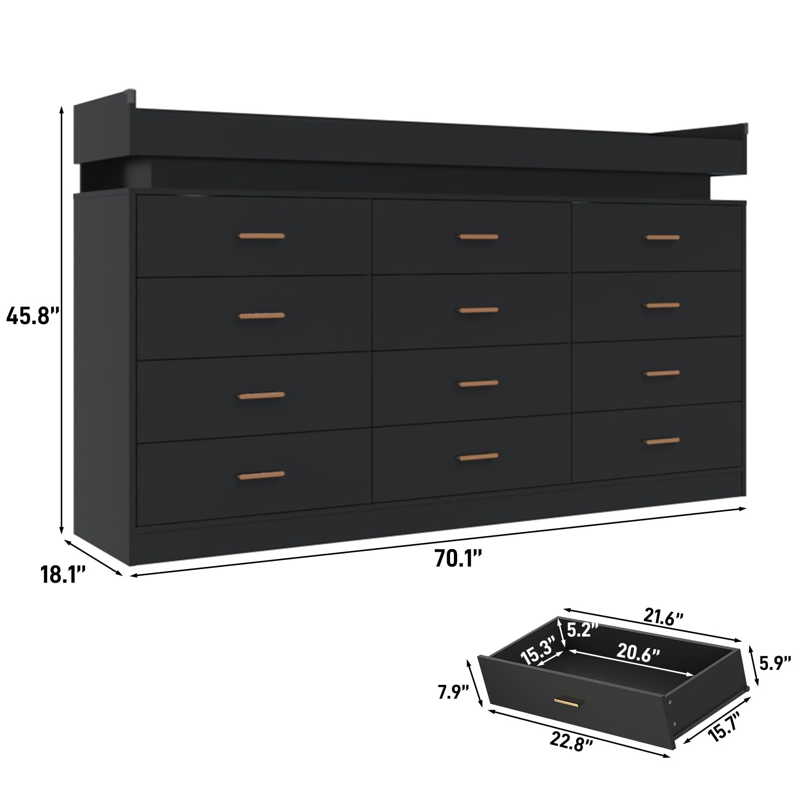 12 drawer dresser black jiteentarou with Charging Station and LED Lights, Modern Chest of Drawers with Power Outlet, Organizer Cabinet for Bedroom, Living Room, Entryway, : Home & Kitchen Size:20/22 PRETTYGARDEN Women's Formal Short glide drawers Available in SL50-8-27-24