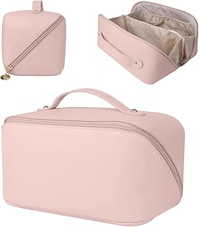 JAWAI Portable Travel Wash Bag, Waterproof Cosmetic Bag, PU Leather Makeup Bag, Large Capacity Travel Toiletry Bag, Makeup Bag, for Travel, Bathroom and Storage, pink