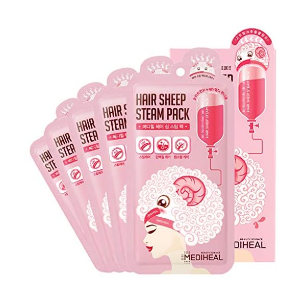 Mediheal Hair Sheep Steam Pack 5 Sheets, Hair Mask for Intense Hair Repair for Damaged and Rough Hair, steaming hair mask for All Hair Types for At-Home Spa Experience