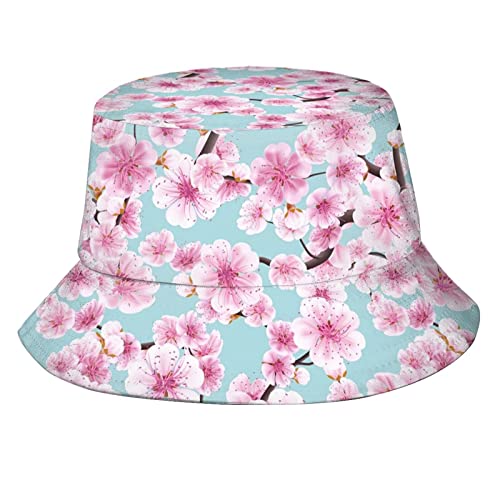KiuLoam Pink Cherry Blossoms Unisex Bucket Hats,Packable Fisherman Hats Outdoor Summer Travel Hiking Beach Caps for Men Women