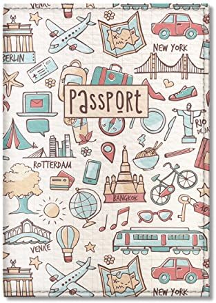 Quttie, Kids Vegan Eco Leather Passport Cover, Passport Holder (Light Travel Pattern)