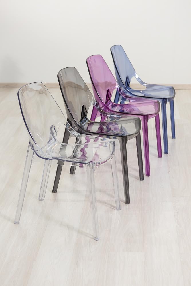 SIEDITI FUORI E DENTRO 2 Sedie in policarbonato trasparente per interni | Sedie Luce per cucina, sala da pranzo, bar e ristoranti. Sedie trasparenti moderne, di design, impilabili, colorate, robuste.