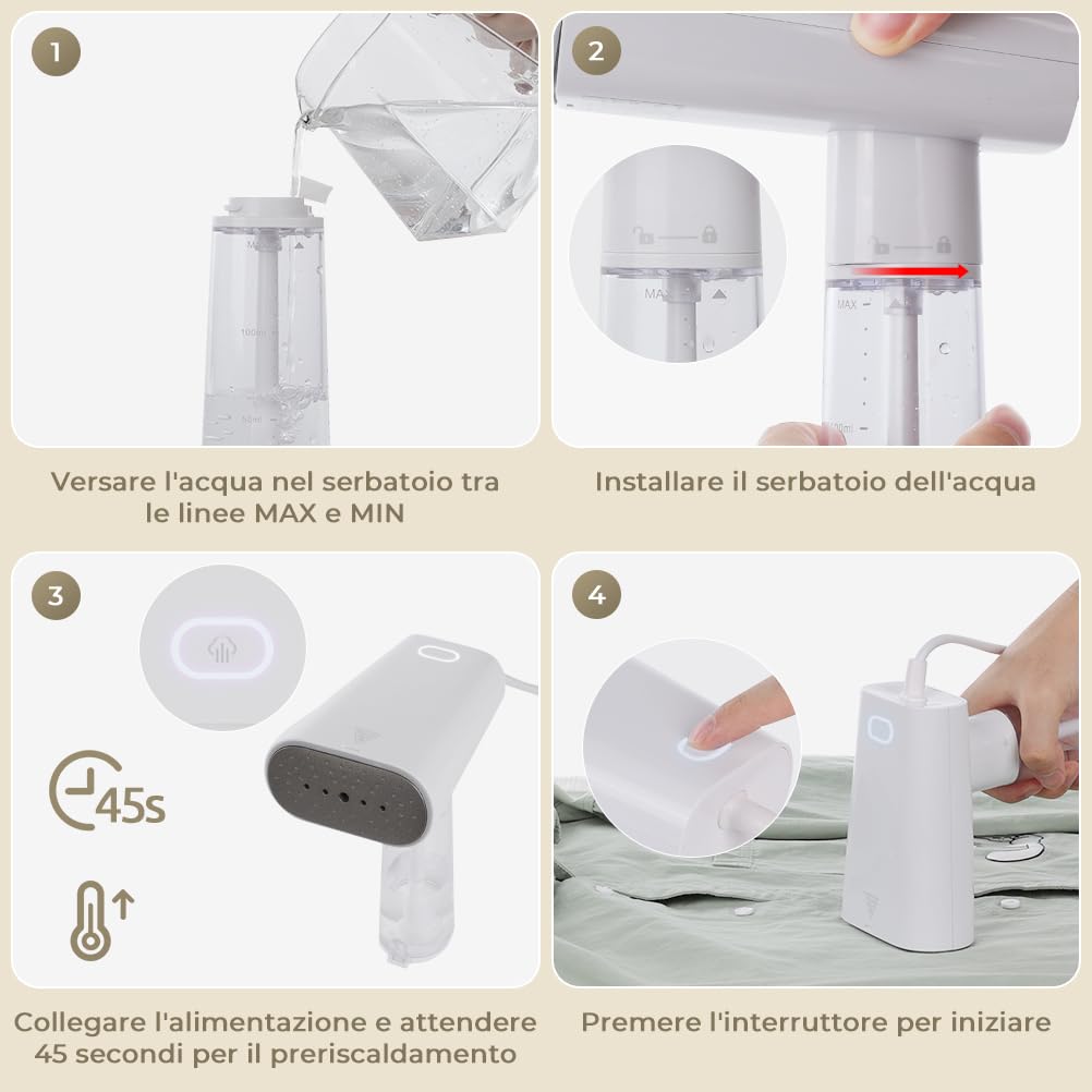 Stiratore Verticale 1000W, Ferro da Stiro da Viaggio con 150ml di Serbatoio d'acqua Piccolo e Leggero, Stira Camicie Rimuove Rapidamente le Pieghe, 1,8M di Cavo, per Casa e Viaggi