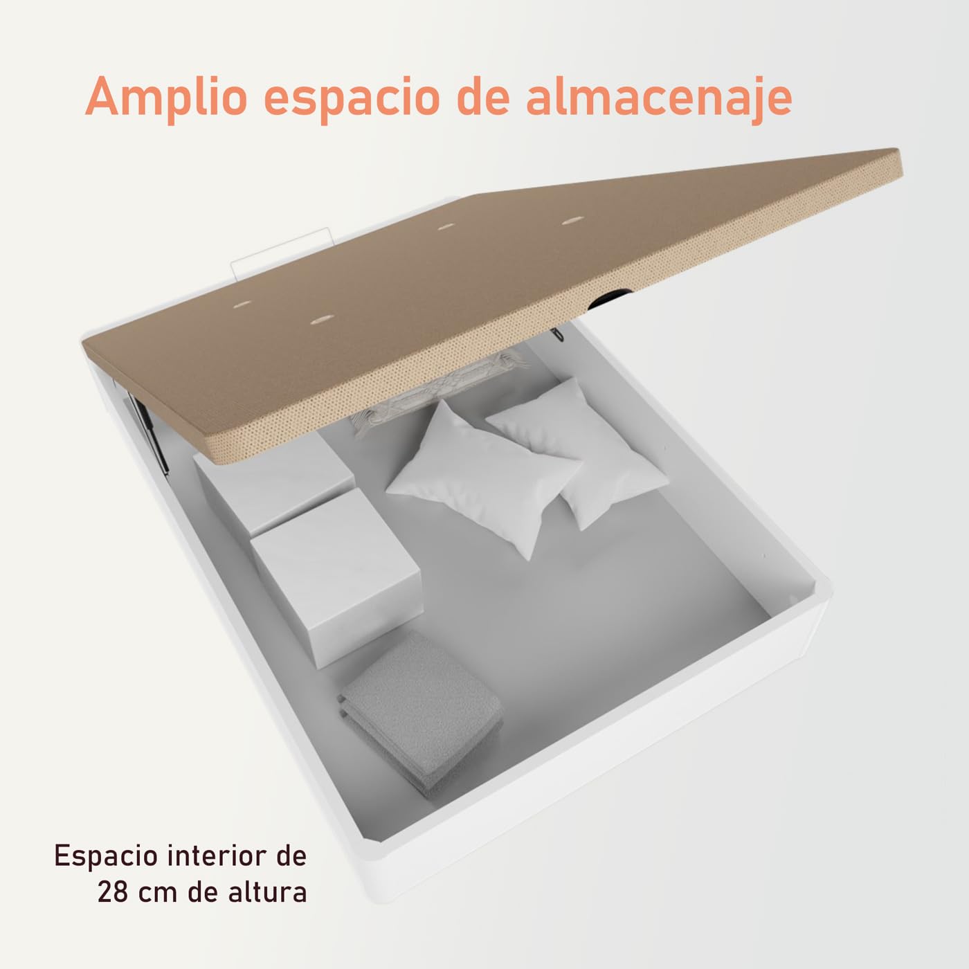 amuéblate Online - Canapé Abatible Súper Reforzado Gran Capacidad con Tapa Transpirable, Esquinas Redondeadas, 135 x 190, Blanco