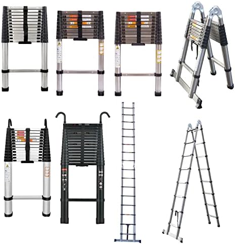 16.5FT/5M Steel Telescoping A Frame Ladder with Balance Bar Non-Slip Multi Purpose Repair Extension Ladder with EN131 Certified, 330 lb Max Capacity