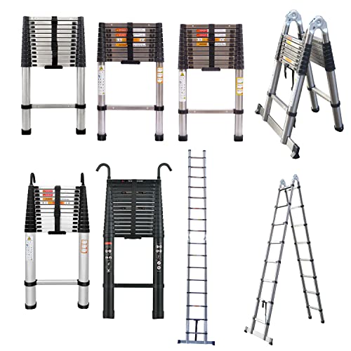 16.5Ft/5M Steel Telescoping A Frame Ladder With Balance Bar Non-Slip Multi Purpose Repair Extension Ladder With En131 Certified, 330 Lb Max Capacity #TOP1