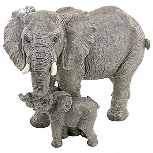 Design Toscano QM3160800 Estátua de elefante para mãe e bezerro de manto, acabamento colorido