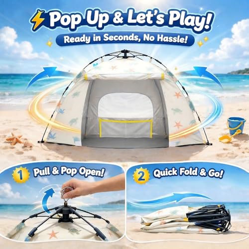 Image of Baby Beach Tent Pop Up Sun Shelter with UPF 50+ UV Protection, Silver-Coated Interior, Breathable Mesh Ventilation, Easy Setup, Wind-Stable Beach Shade for Infants & Toddlers