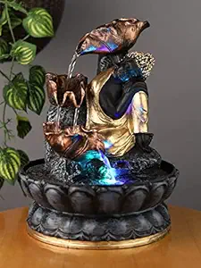 VIVARS Buddha Tabletop Waterfall Fountain Meditation Relaxing Indoor Decoration, Zen Fountain for Home, Office, Bedroom Decoration-Multi (Copper)