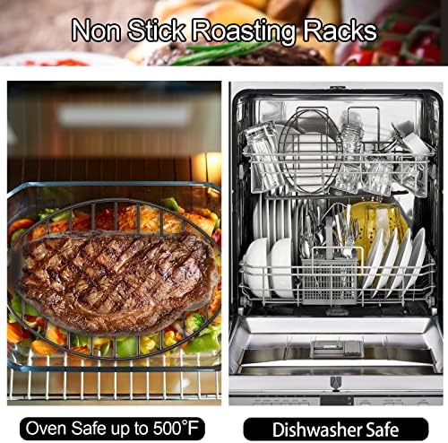 2 Pack Roasting Racks Oval Non Stick Stainless Steel Cooling Rack Grill Cooking Baking Grilling Roasting Steamer Rack Oven and Dishwasher Safe 12" x 8.5" (Black-2pack)