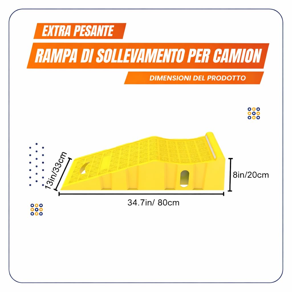 Confezione da 2 rampe per auto, capacità di carico 4.500 kg per coppia, con adesivi di avvertimento riflettenti, colore giallo