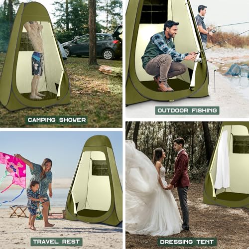 Image of BRIAN & DANY Pop Up Shower Tent, 6.9 FT Tall Changing Tent with Rain Shelter & Windows, Portable Privacy Tent for Camping, Toilet or Bathroom, UPF 50+ & Waterproof, 47.2 inch x 47.2 inch x 82.7 inch, Olive Green