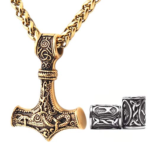 Mjolnir Thors Hammer Necklace Mixed Gold Color Pendant Stainless Steel Viking Accessories Norse Pendant Viking Jewelry for Men