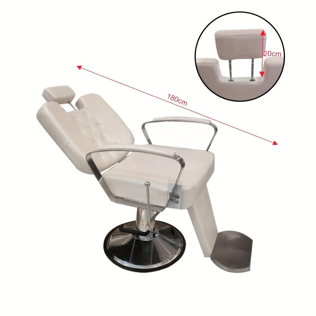 Poltrona da barbiere idraulica girevole a 360° reclinabile, in pelle PU impermeabile, colore bianco perla brillante, con poggiapiedi, multiuso per parrucchiere, trucco e tatuaggio