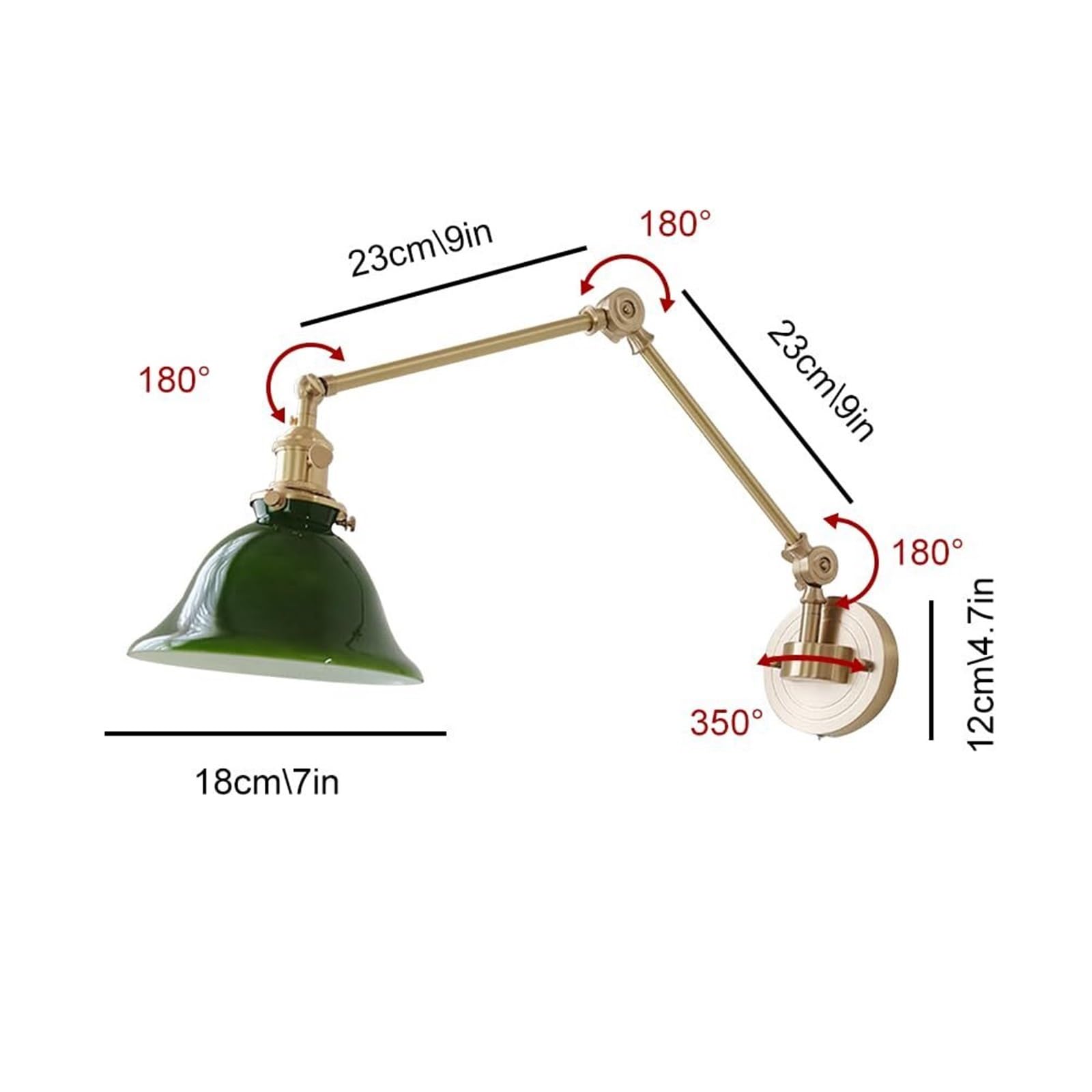 Lampada da Parete Vintage Industriale con Luce in Vetro per Interni, Applique in Ottone con Base E27, Luce Girevole a 180 Gradi per Camera da Letto, Soggiorno, Comodino