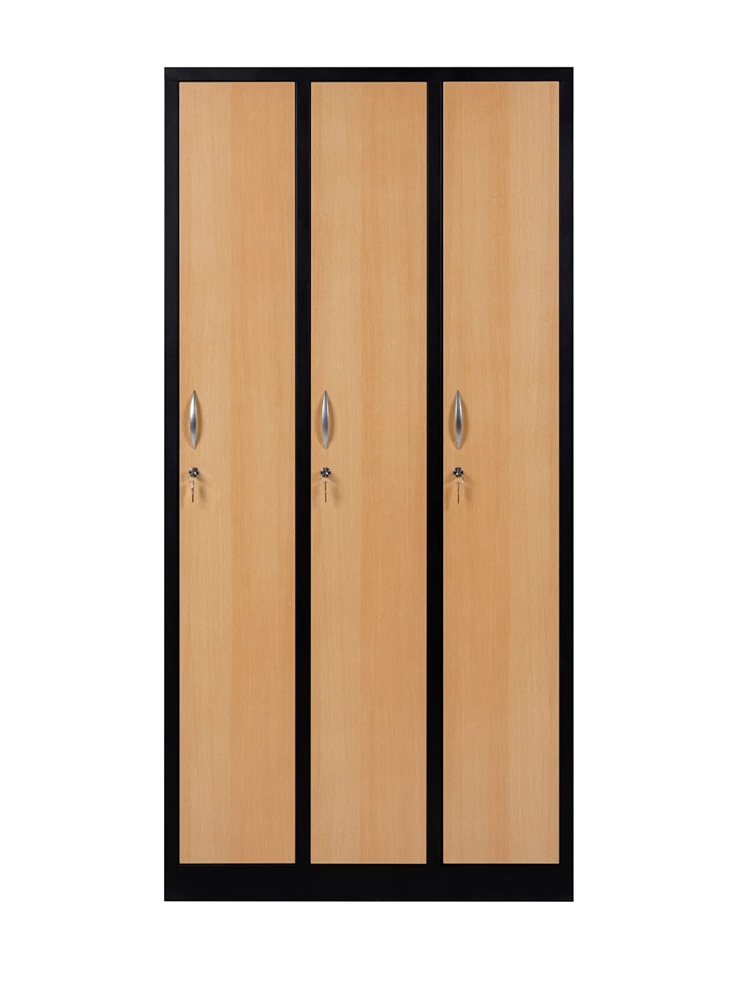furni24 Garderobenschrank 90 cm x 50 cm x 180 cm schwarz/buche 3-türig 30 cm Abteilbreite fertig montiert Verschiedene Ausführungen verfügbar