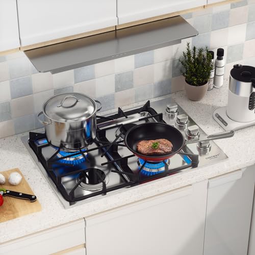 COSTWAY 30-inch Stainless Steel Gas Cooktop, 4 Burner Gas Stove Top with ABS Knobs and Cast Iron Grates, NG/LP G Convertible Range Top with Sealed Burners, Easy to Clean, Silver