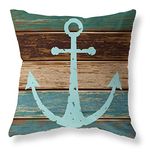 Pack of 4 Decorative Throw Pillow Covers 18x18 Inch Blue Ocean Theme Pillowcases Square Outdoor Cushion Cover Wood Grain Sea Anchor Printing Pillows Covers Home Decor Sofa Car Bedroom Pillow Cover - Image 2