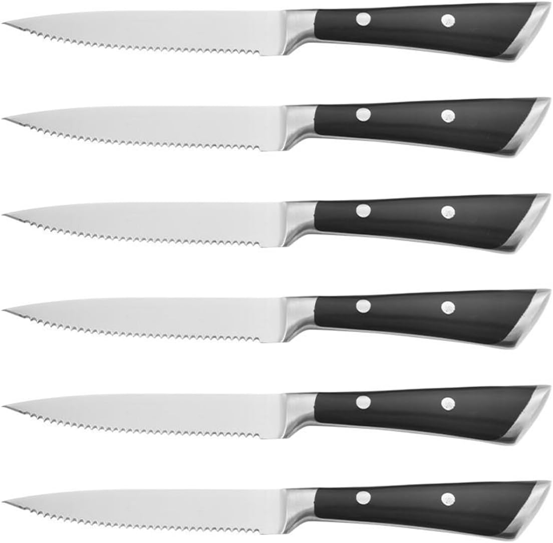 IKXO 5 inch Steak Knives Set of 8,Stainless Steel Cutlery Steak Knife with Black ABS Handle and Serrated Blade,Rust Resistant & Easy to Maintain