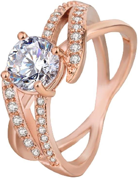 Amazon Co Jp Finemall 14kローズゴールド ラウンドホワイトサファイア ダイヤモンドジュエリー 記念日 プロポーズ ギフト パーティ ブライダル 婚約 結婚指輪 ブライド レディース Size 7 Shuhfoa555 おもちゃ