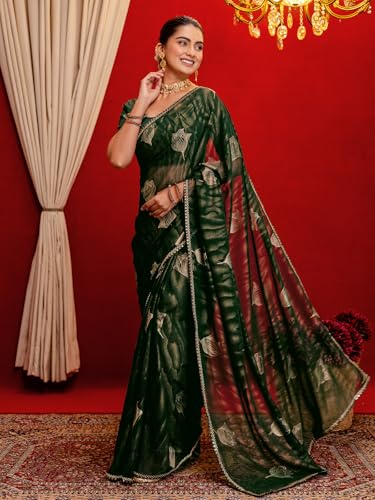 Image of SIRIL Women's Georgette Foil Printed Saree with Unstitched Blouse Piece