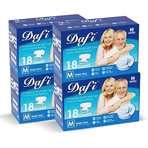 DAFI Adult Diapers Disposable Incontinence Briefs with Tabs, M/72count Postpartum Incontinence Underwear for Women & Men, Pack of 4 Cover