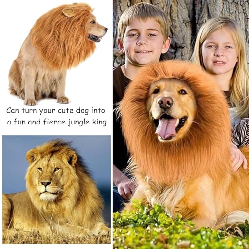 VIDSTW Lions Mane mit Realistische Ohren für Hundekostüm Halloween Löwenmähne Perücke Hundekostüm Einstellbar Löwenmähne Hund Halloween Kostüm Hund für Haustier Verkleiden (Hellbraun)